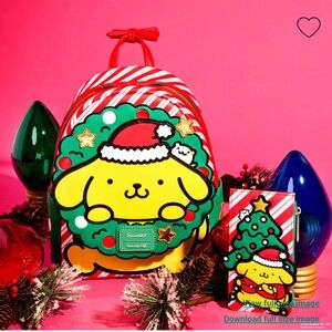 Loungefly Sanrio Exclusive Pompompurin Santa Hat Light Up Mini Backpack & Wallet